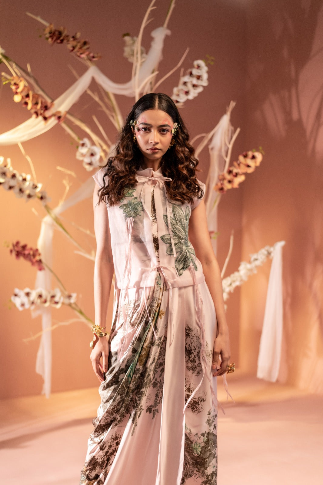 Flaunt Ivory Botanical Draped Gown