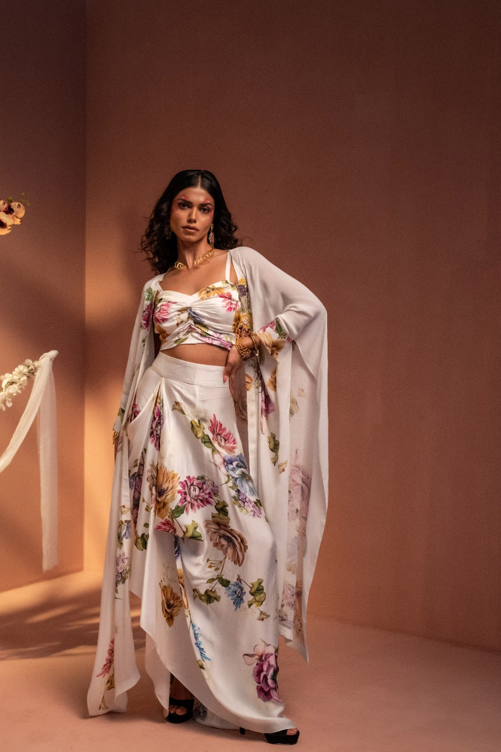 Flaunt White Garden Draped Co-ord Set