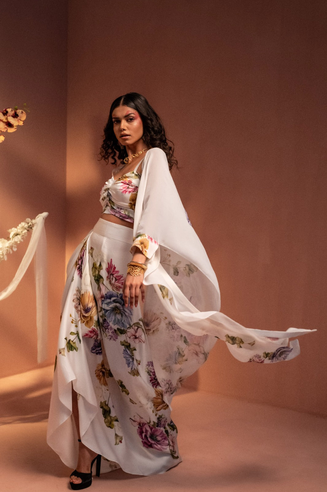 Flaunt White Garden Draped Co-ord Set