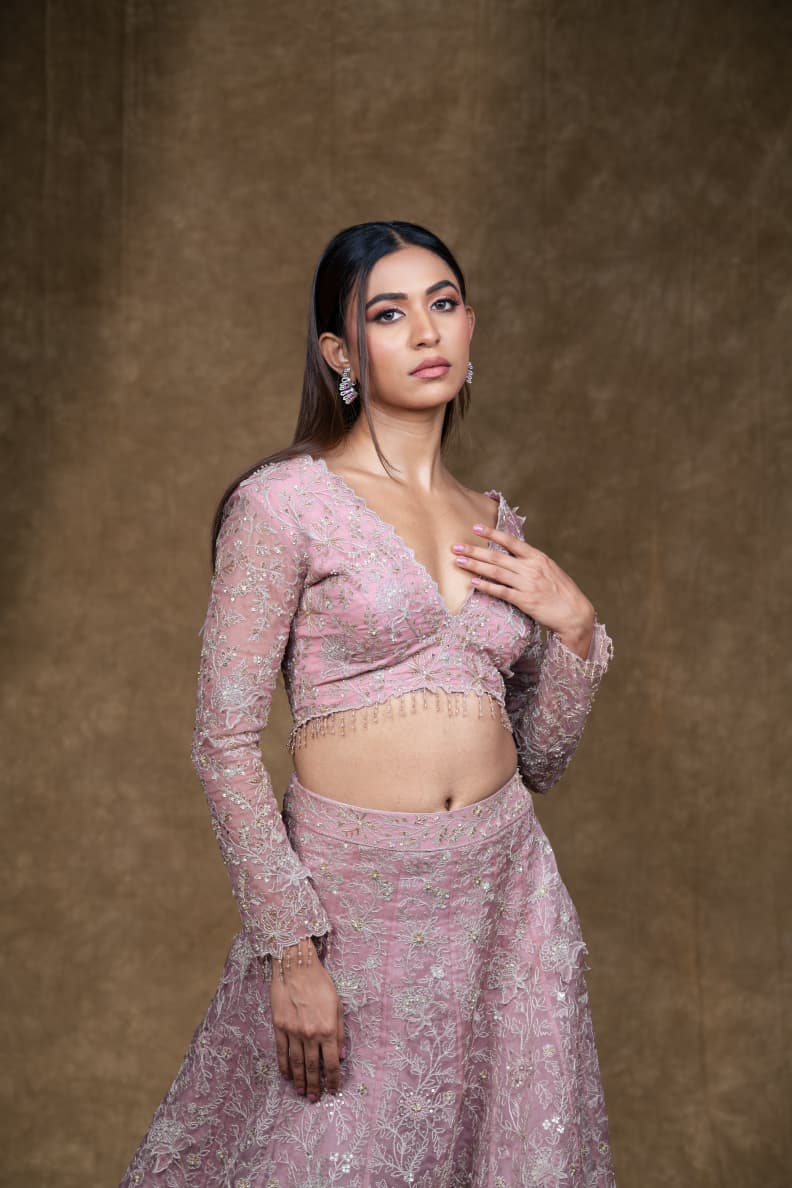 Just like that: Blush Pink Embroidered Lehenga Set