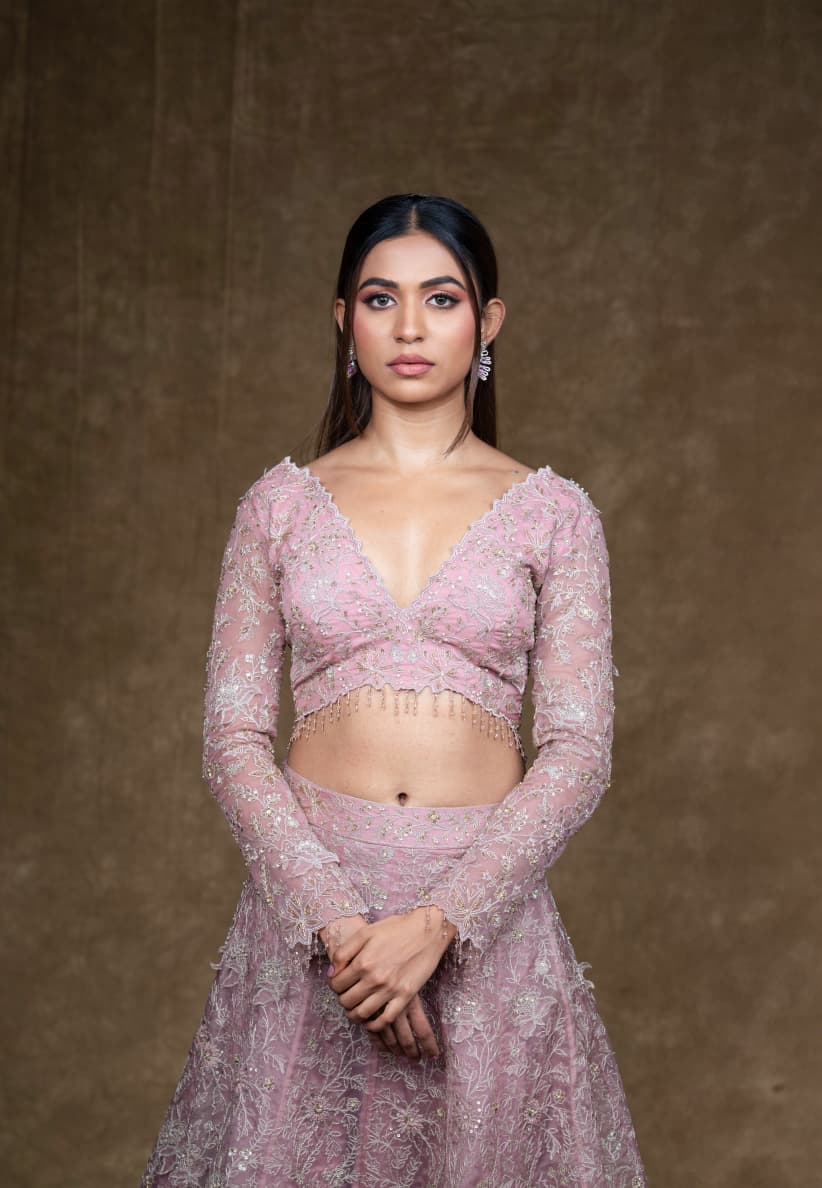 Just like that: Blush Pink Embroidered Lehenga Set