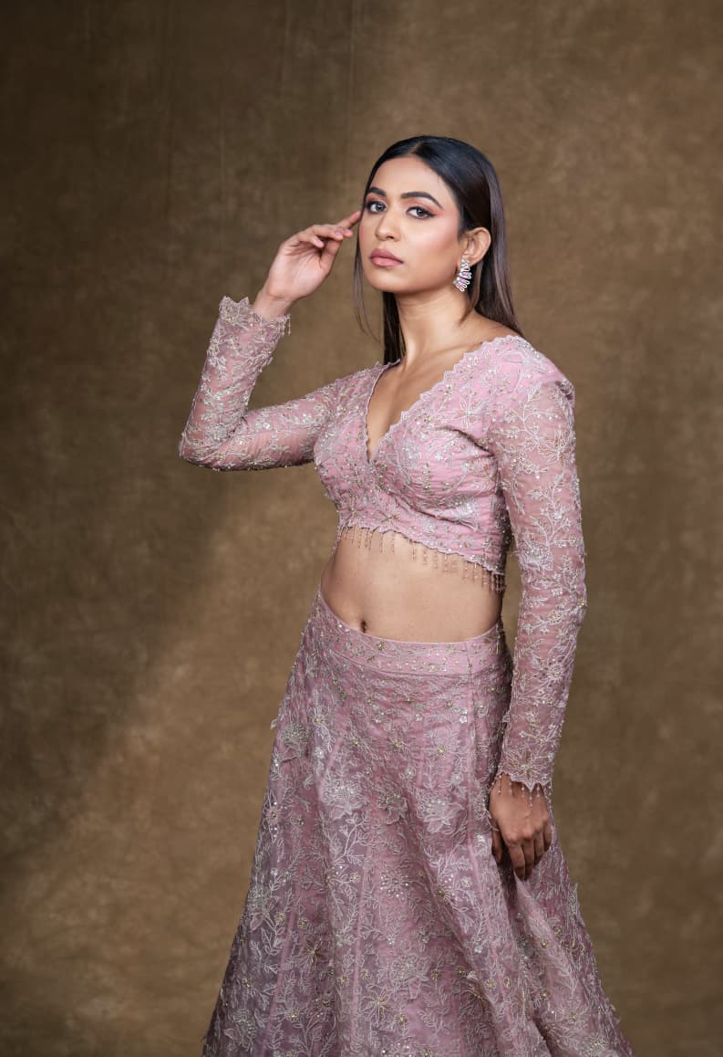 Just like that: Blush Pink Embroidered Lehenga Set