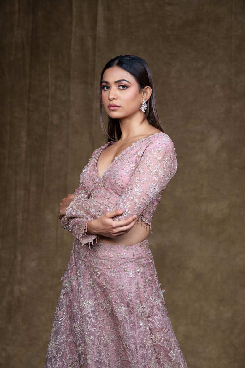 Just like that: Blush Pink Embroidered Lehenga Set