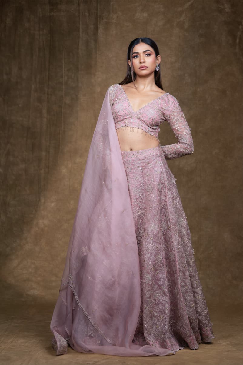Just like that: Blush Pink Embroidered Lehenga Set