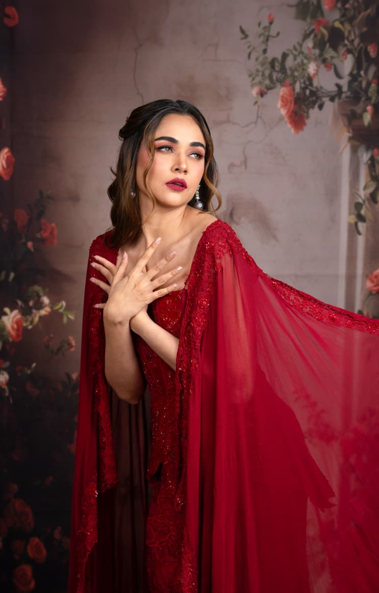Just like that: deep red embellished gown