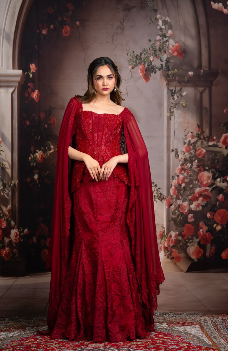 Just like that: deep red embellished gown