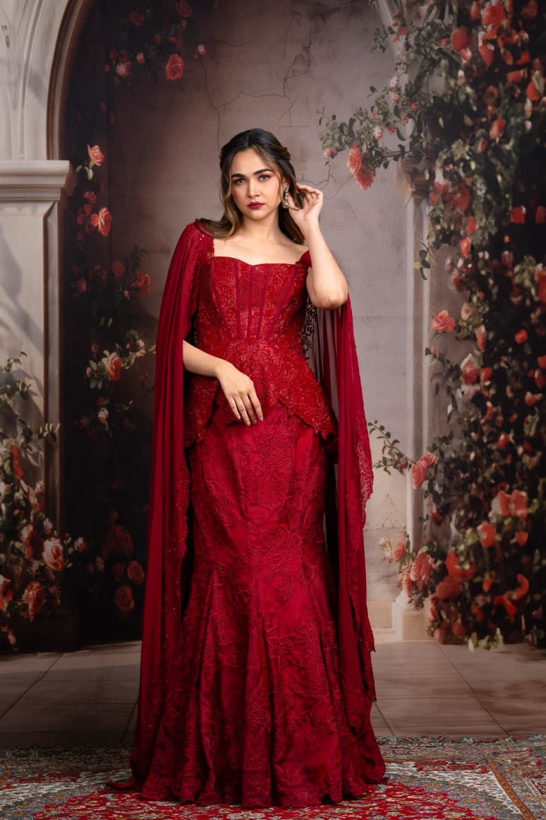 Just like that: deep red embellished gown