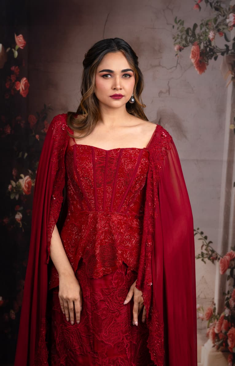 Just like that: deep red embellished gown