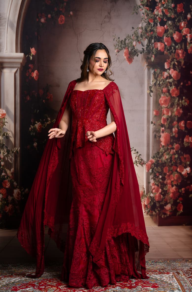 Just like that: deep red embellished gown