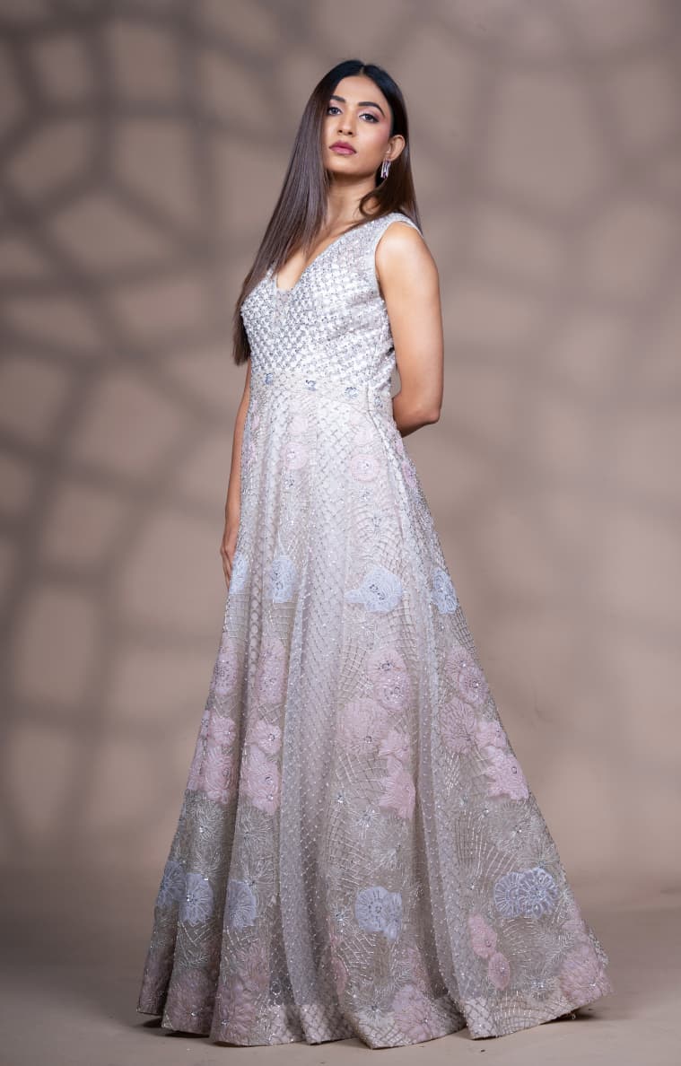 Just like that : ethereal silver-grey embellished gown