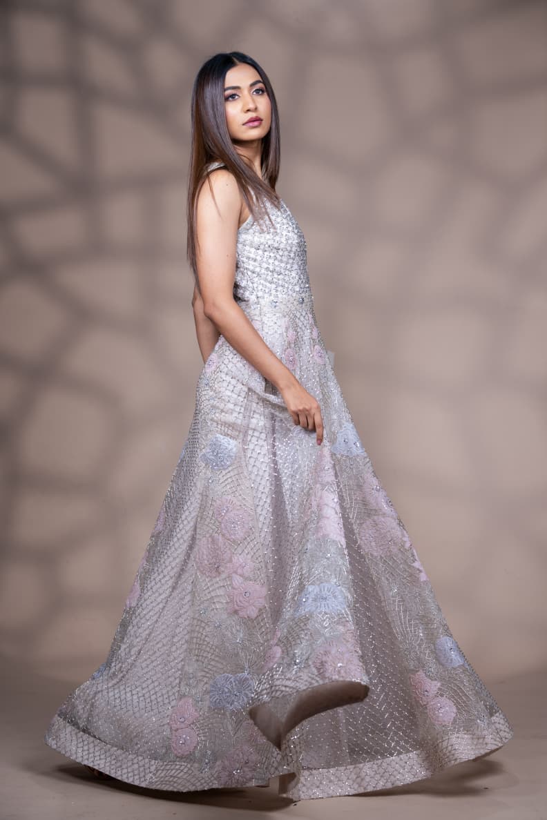 Just like that : ethereal silver-grey embellished gown