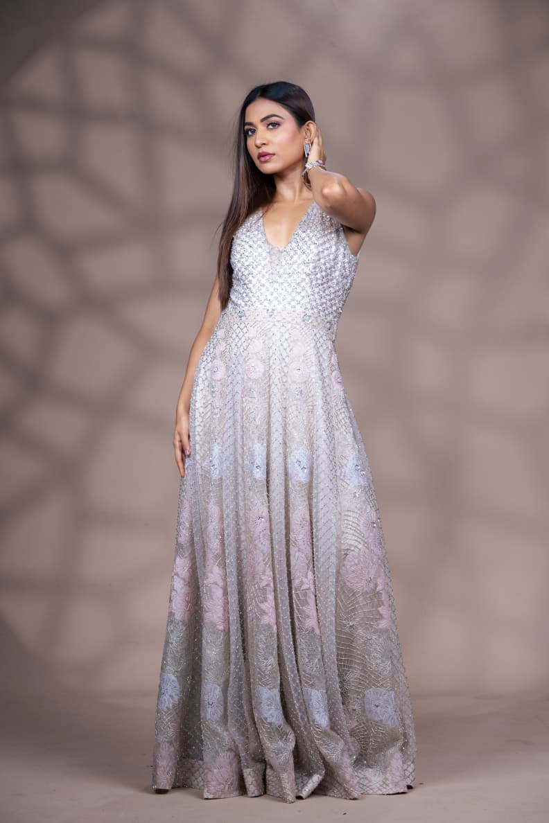 Just like that : ethereal silver-grey embellished gown