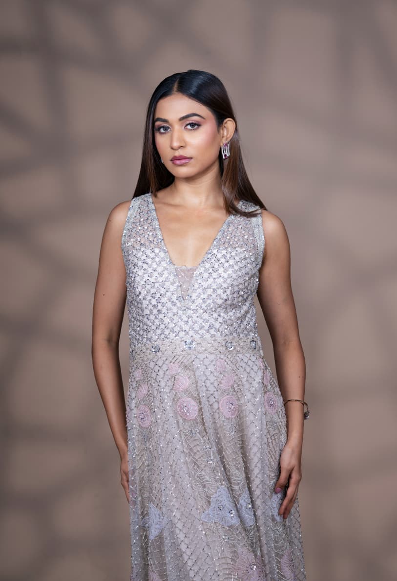 Just like that : ethereal silver-grey embellished gown