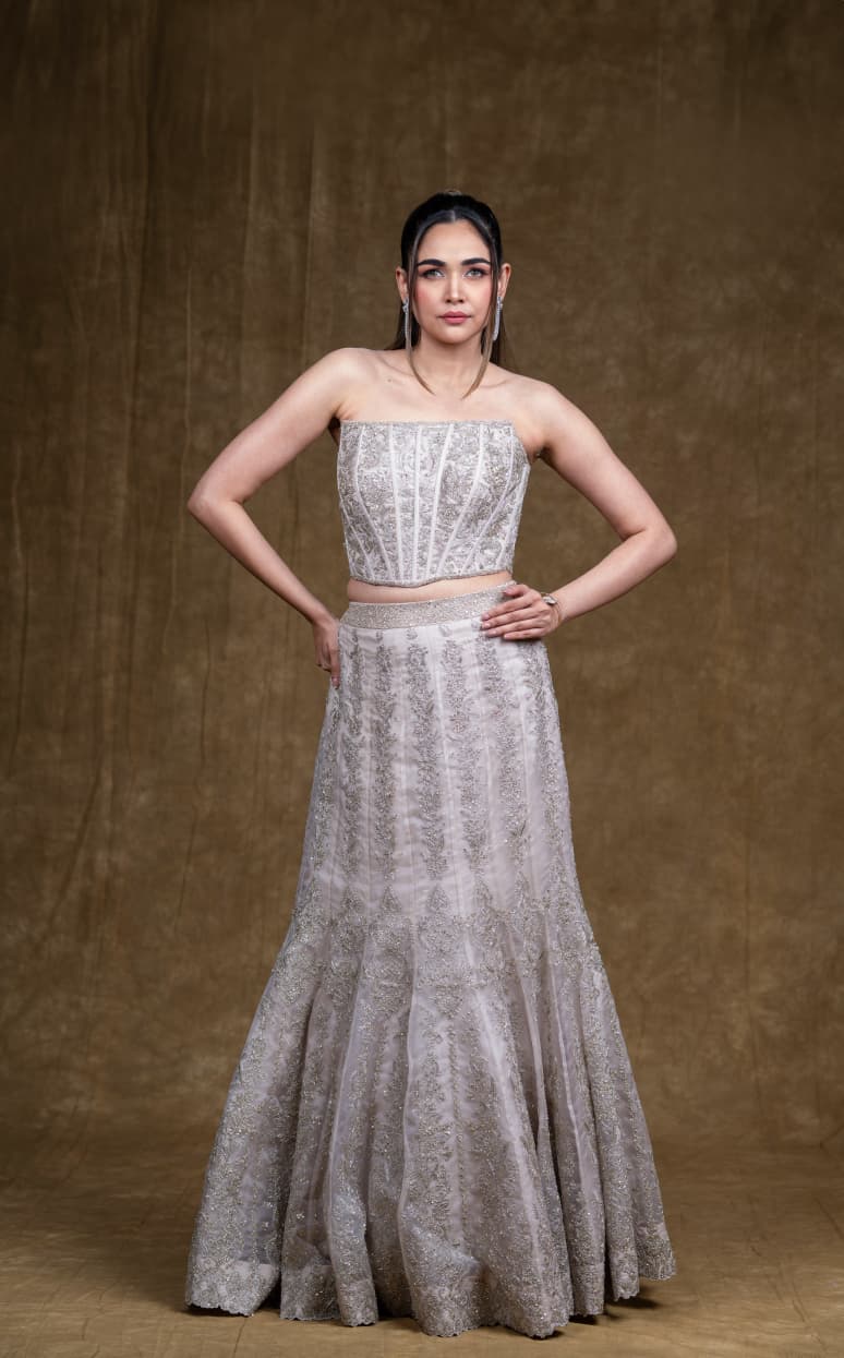 Just like that : Silver Embroidered Corset Lehenga Set