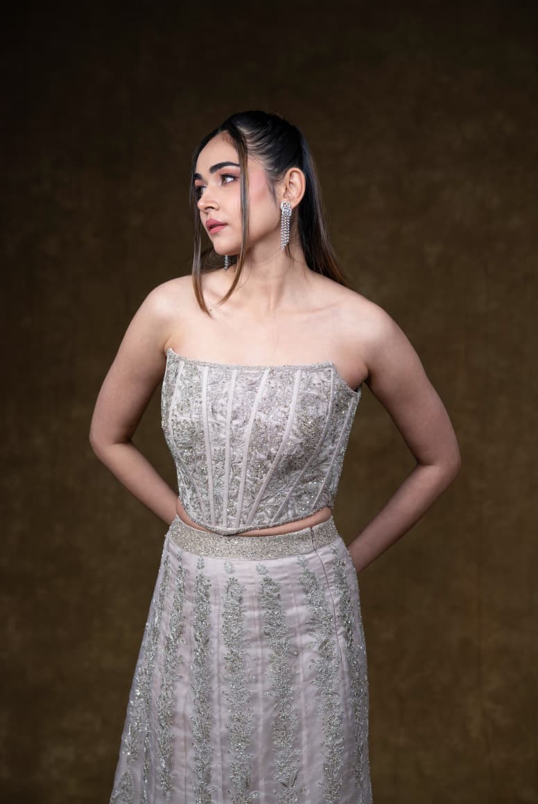 Just like that : Silver Embroidered Corset Lehenga Set