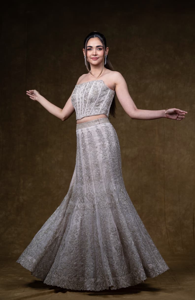 Just like that : Silver Embroidered Corset Lehenga Set