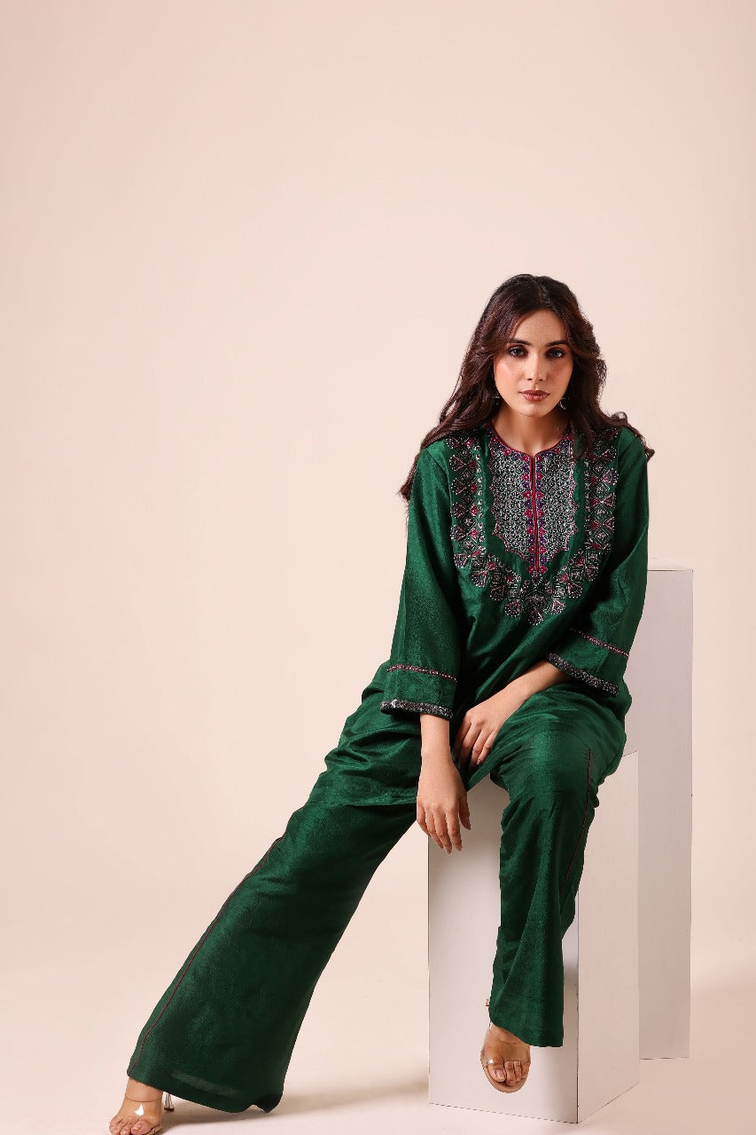 Emerald Green Embroidered Co-ord Set