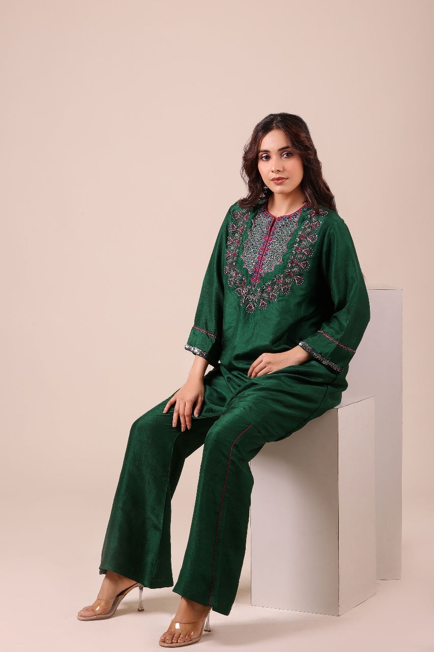 Emerald Green Embroidered Co-ord Set