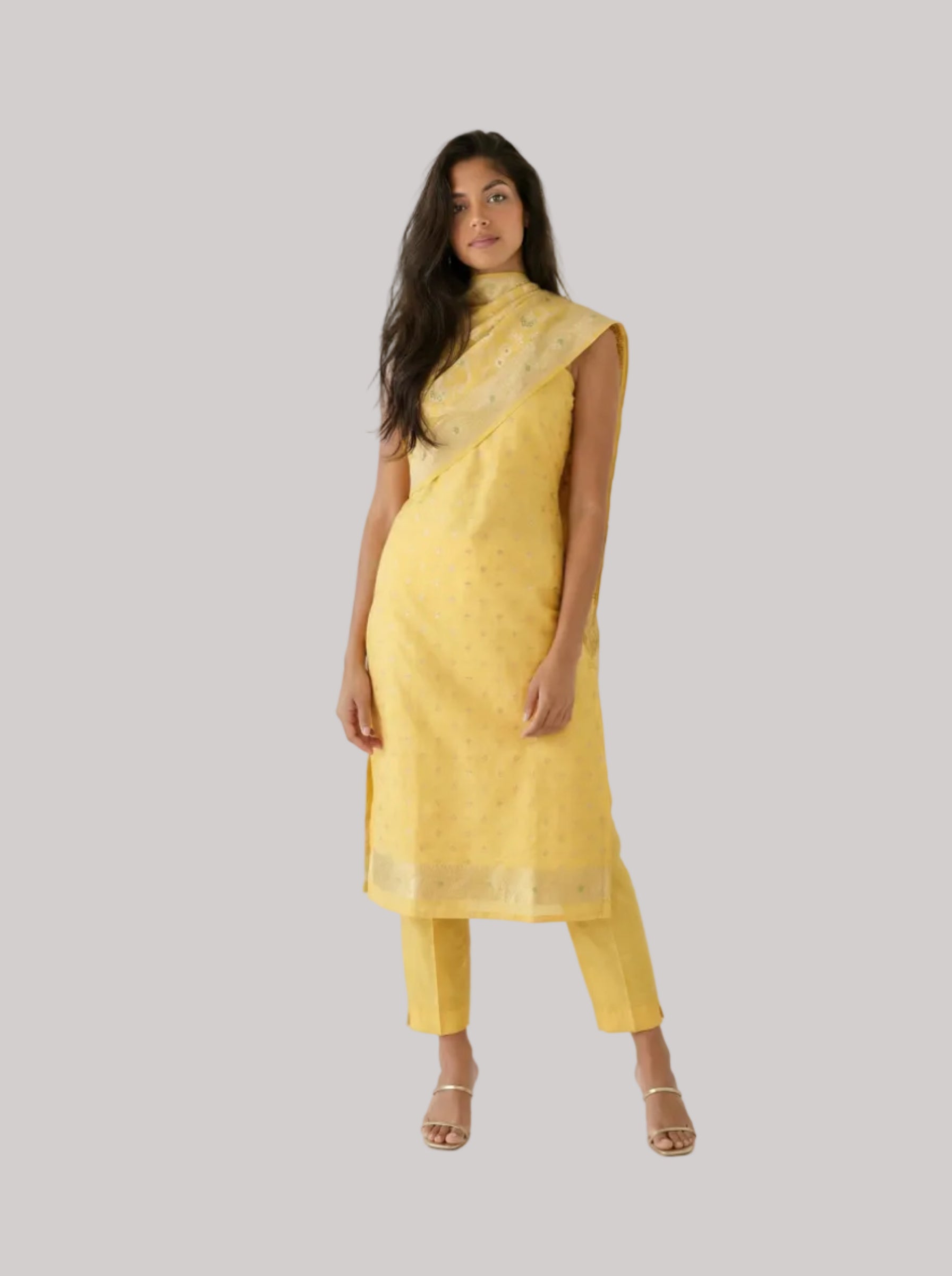 Sunshine Yellow Banarasi geargette Suit Set with Dupatta