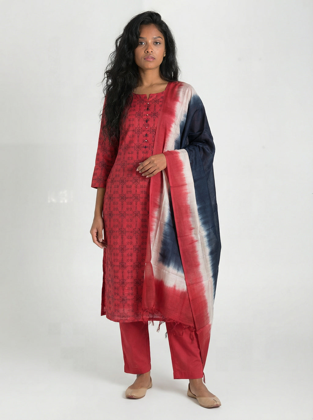 Contemporary Pink Silk Suit Set with Ombre Dupatta