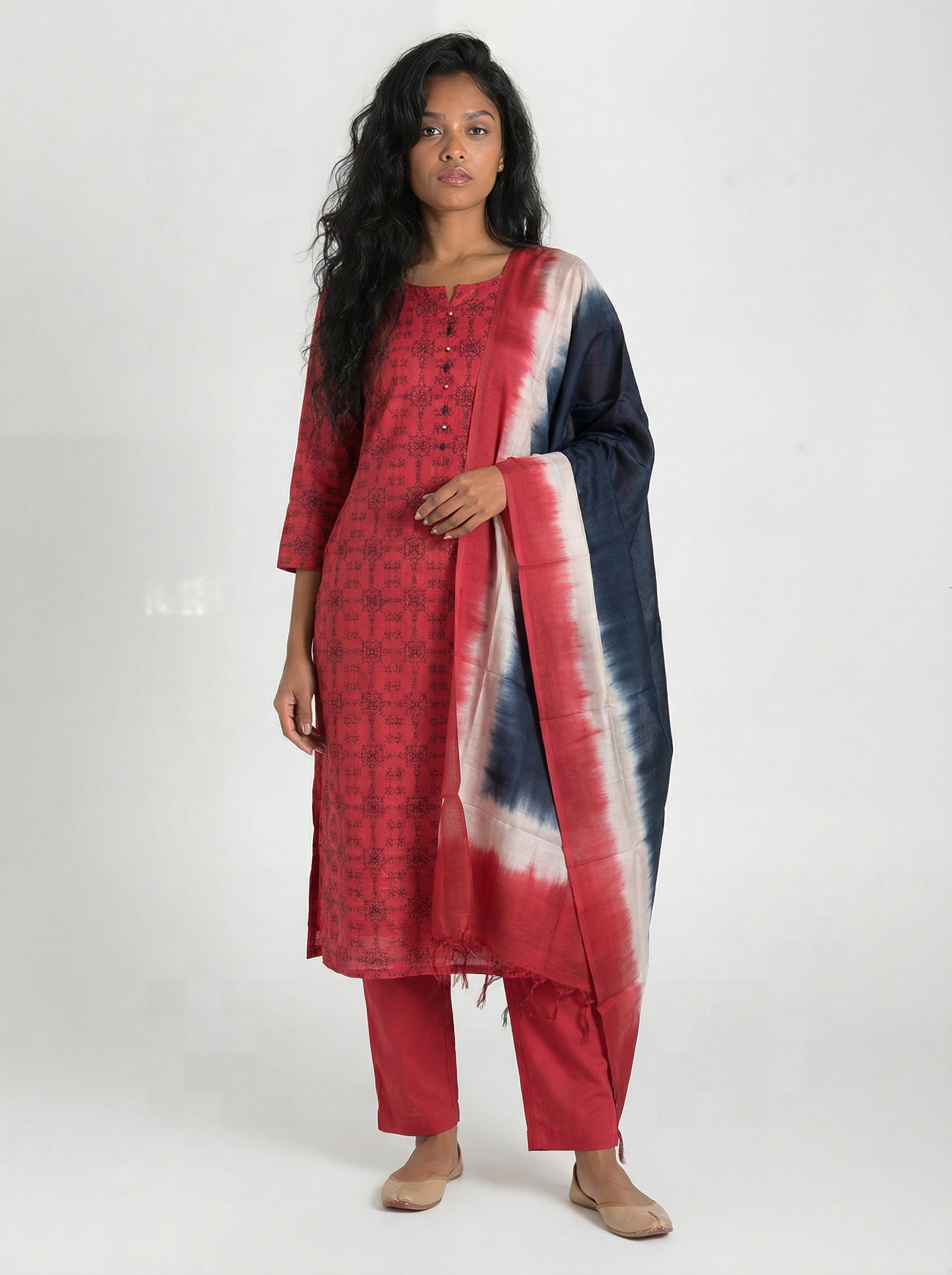 Contemporary Pink Silk Suit Set with Ombre Dupatta