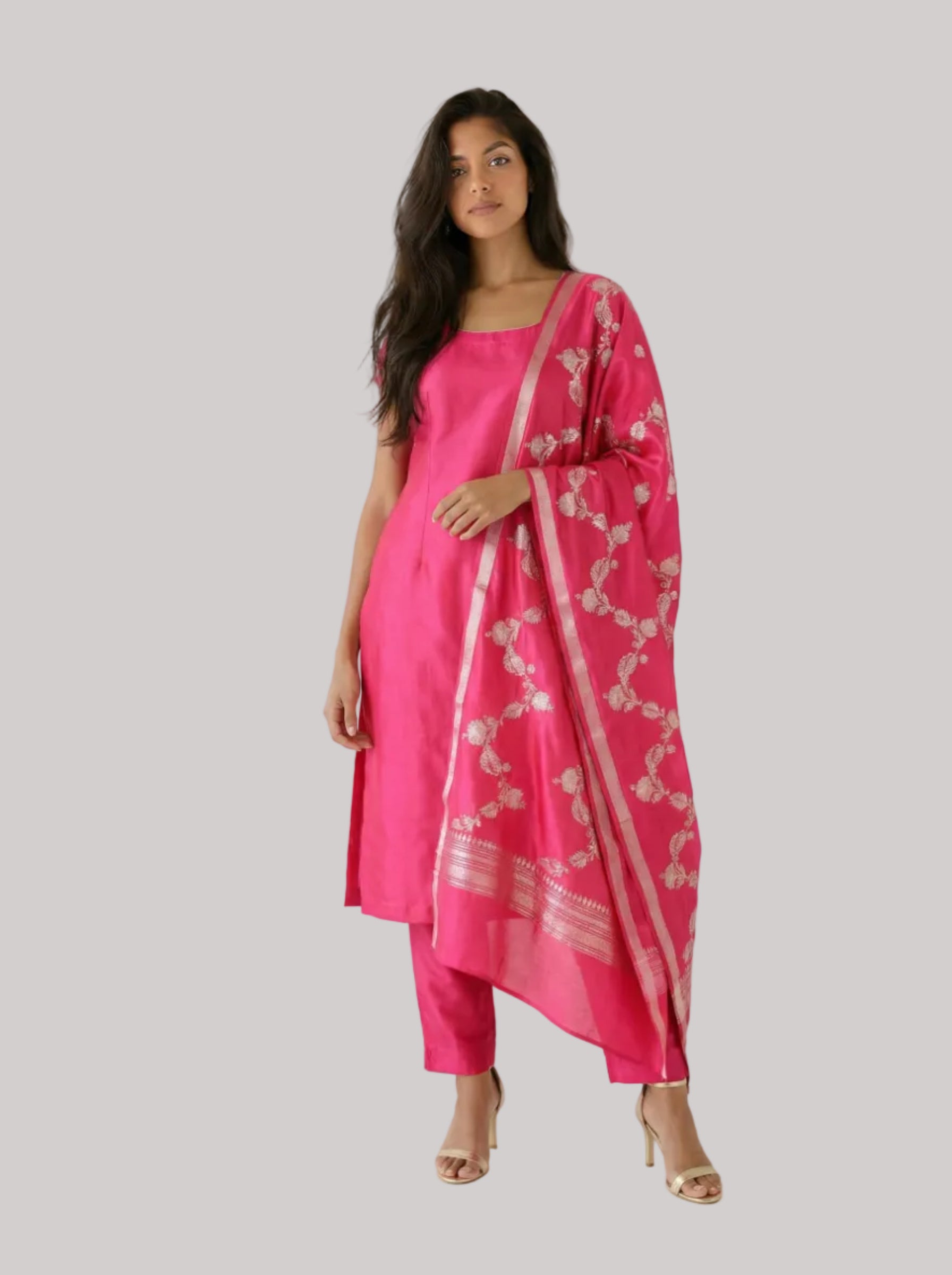 Hot Pink Banarasi Silk Suit