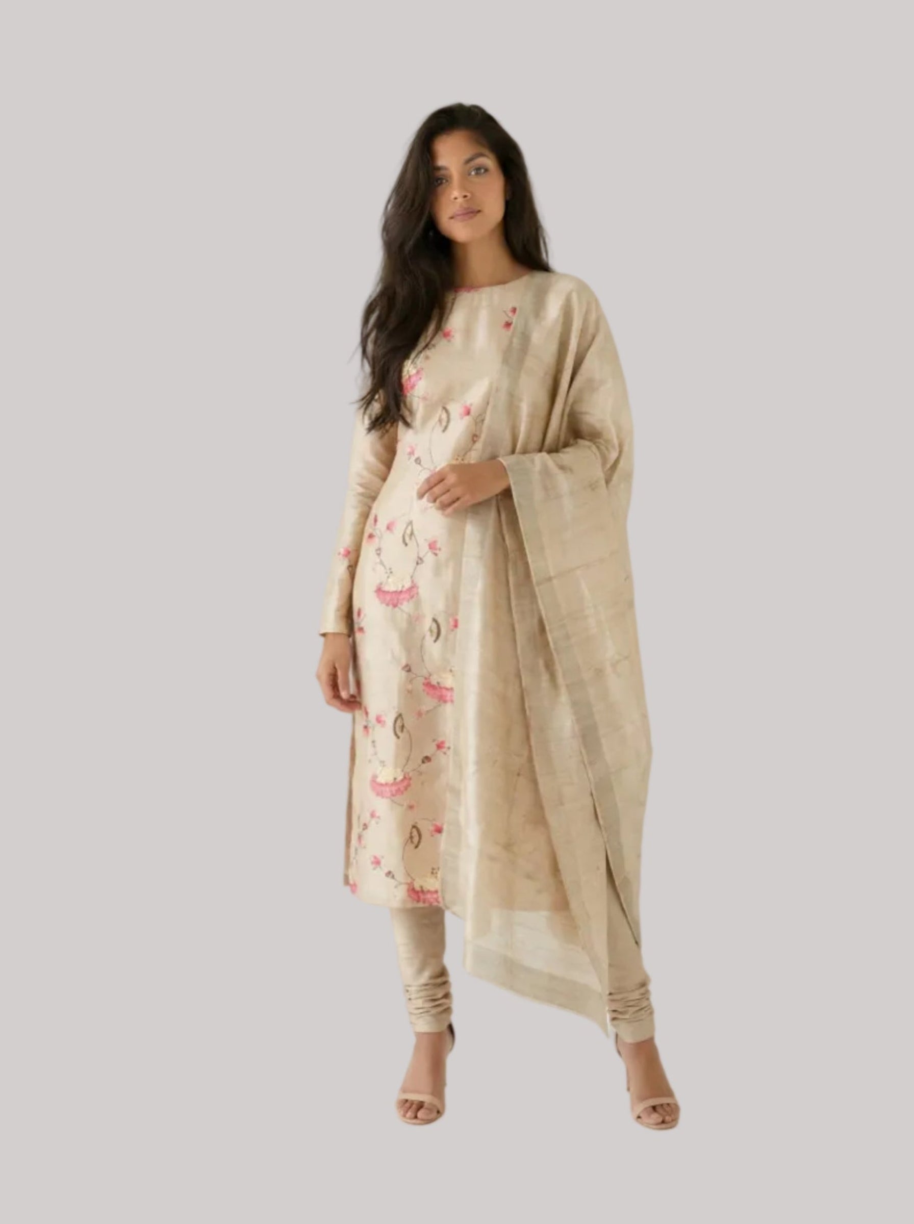 Beige linen Silk Suit Set