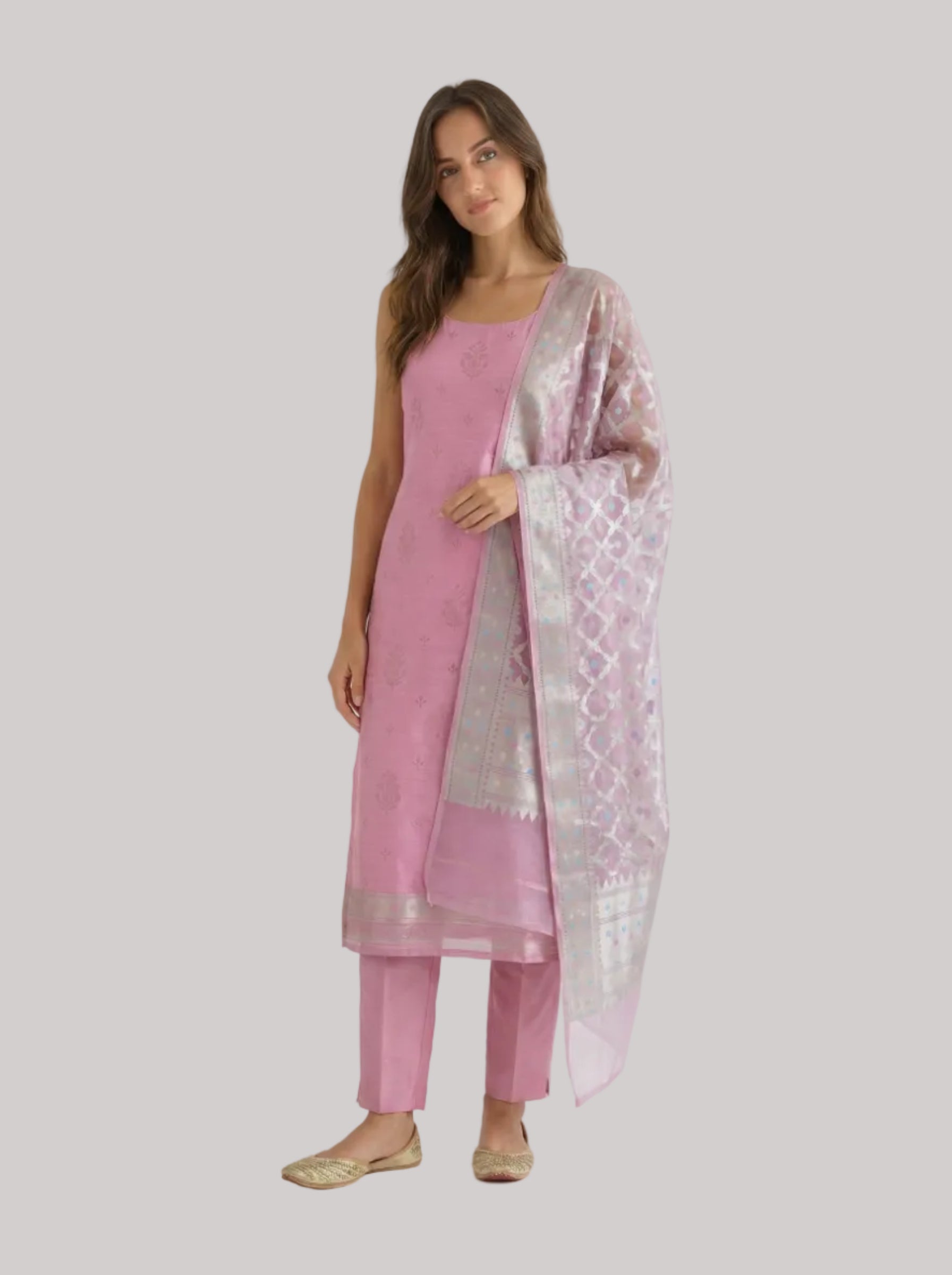 Pink Banarasi Silk Suit Set