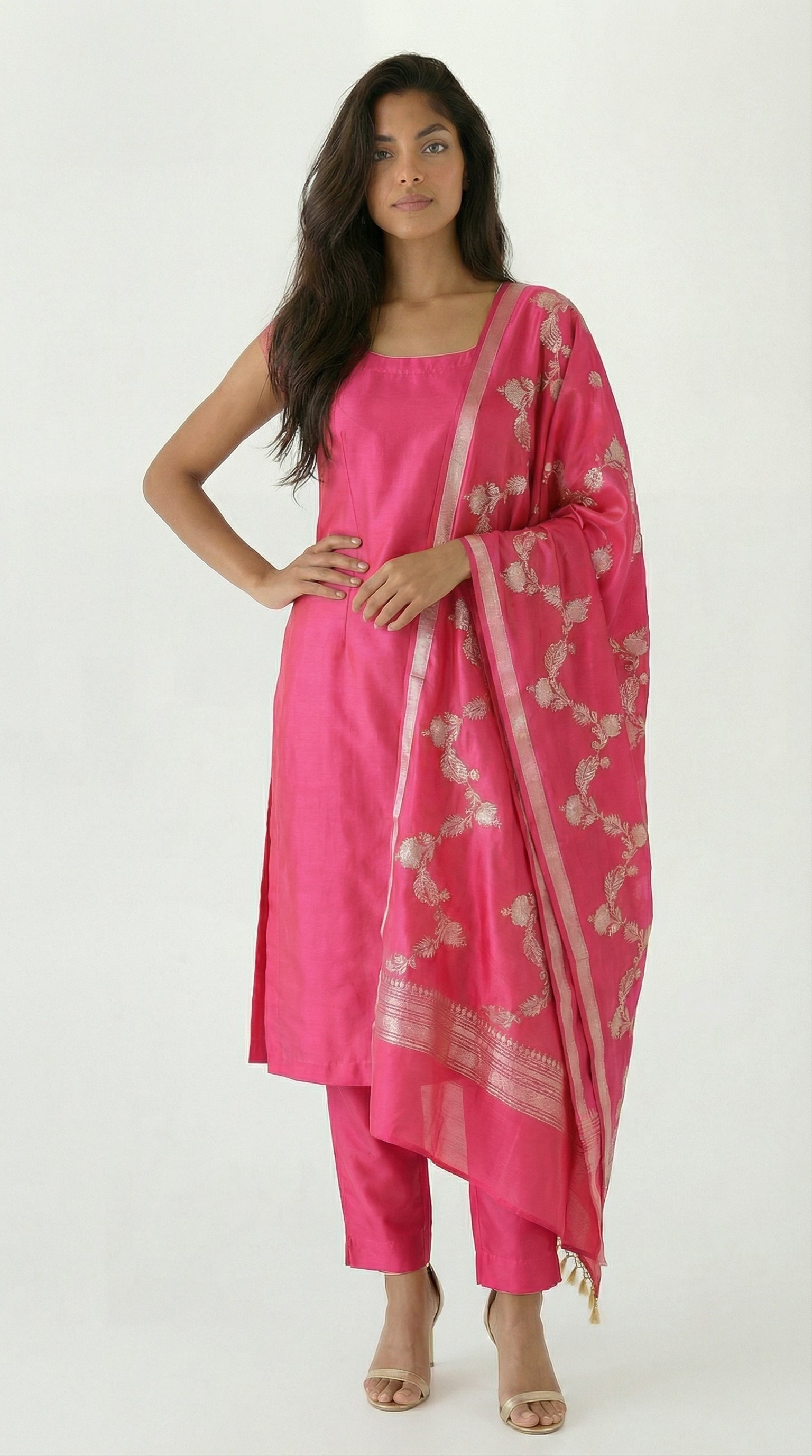 Hot Pink Banarasi Silk Suit