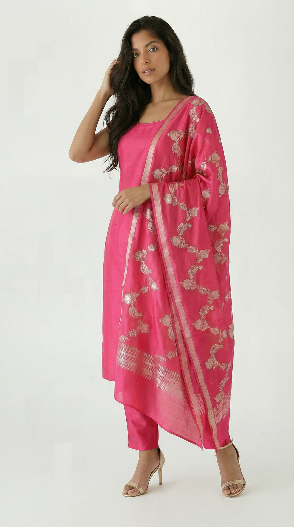 Hot Pink Banarasi Silk Suit