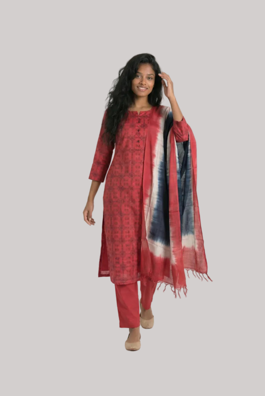 Contemporary Pink Silk Suit Set with Ombre Dupatta