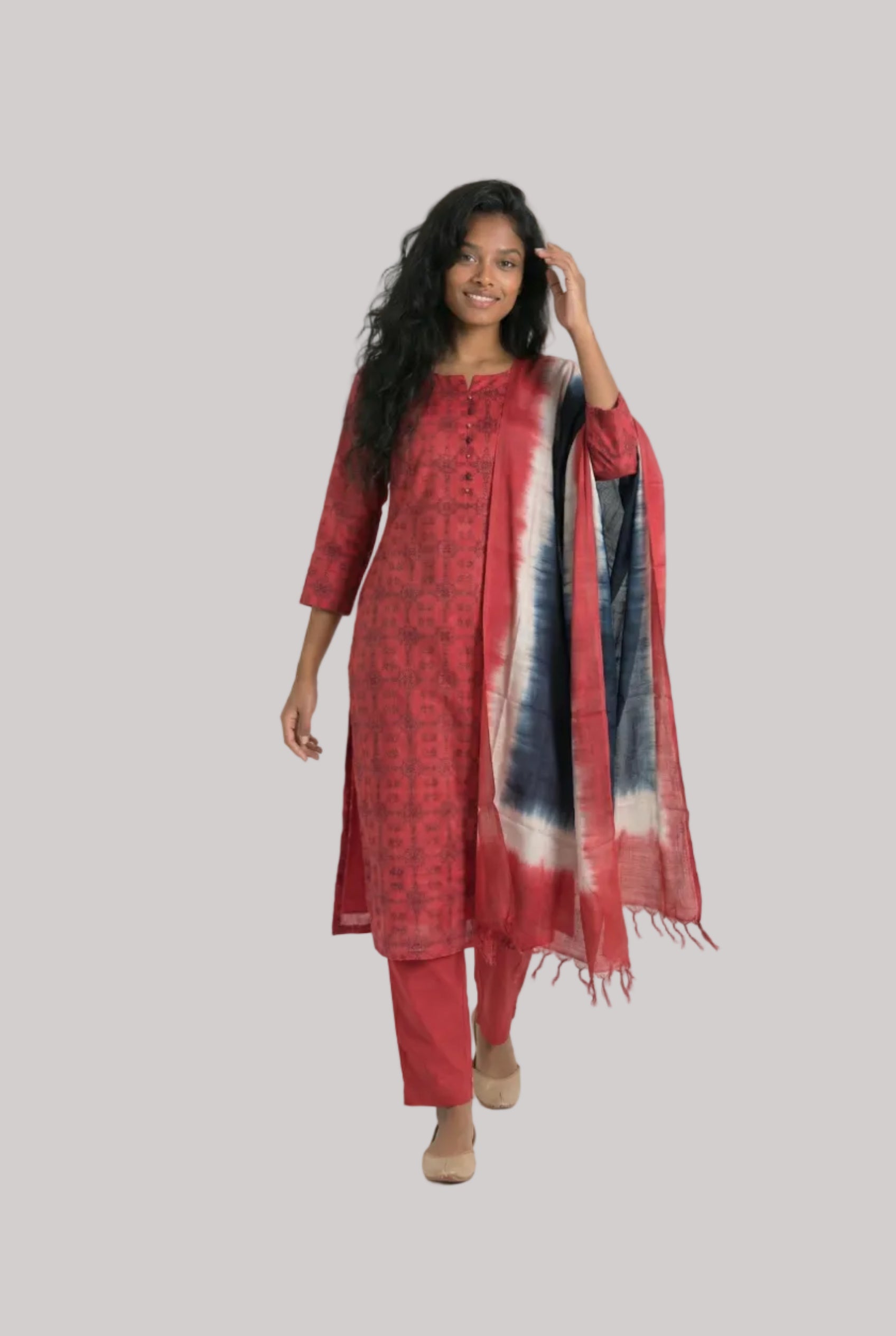 Contemporary Pink Silk Suit Set with Ombre Dupatta