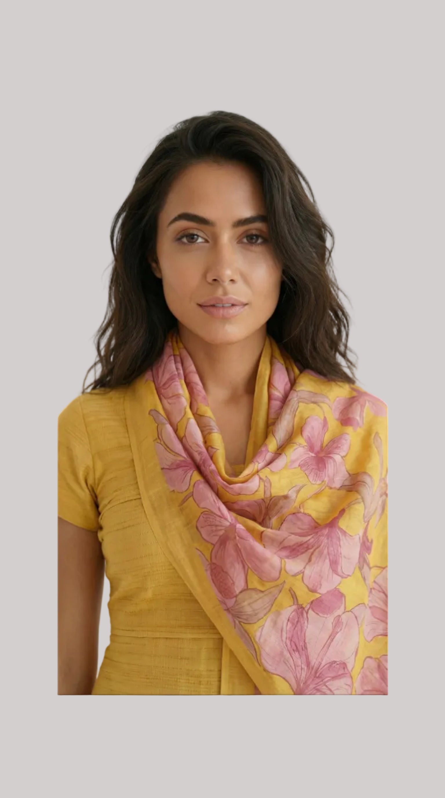 Mustard Yellow Silk Suit Set with Floral Printed Dupatta