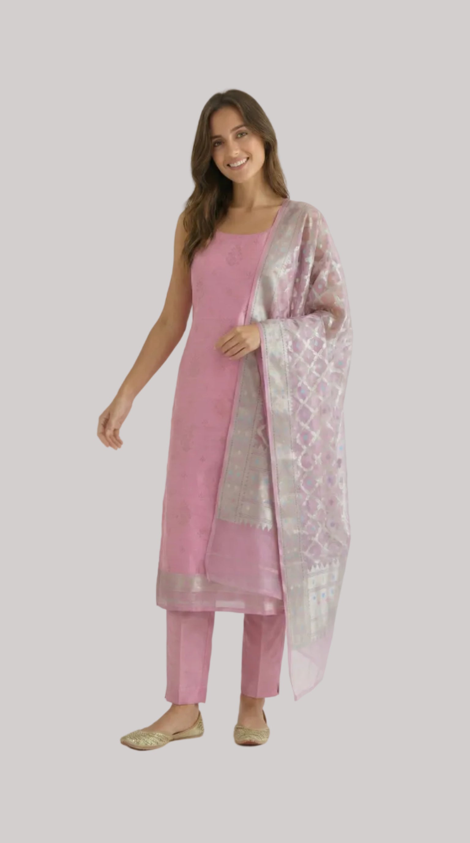 Pink Banarasi Silk Suit Set
