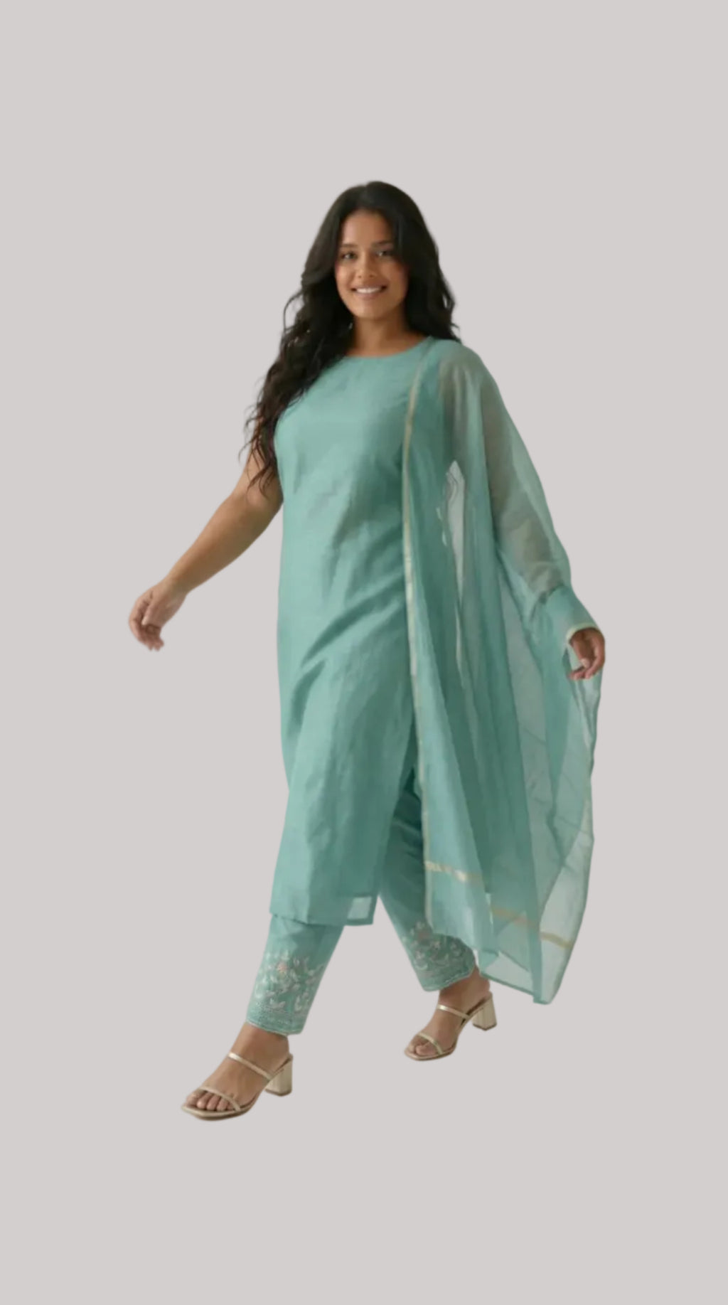 Elegant Teal Silk Suit Set with Subtle Zari Accents