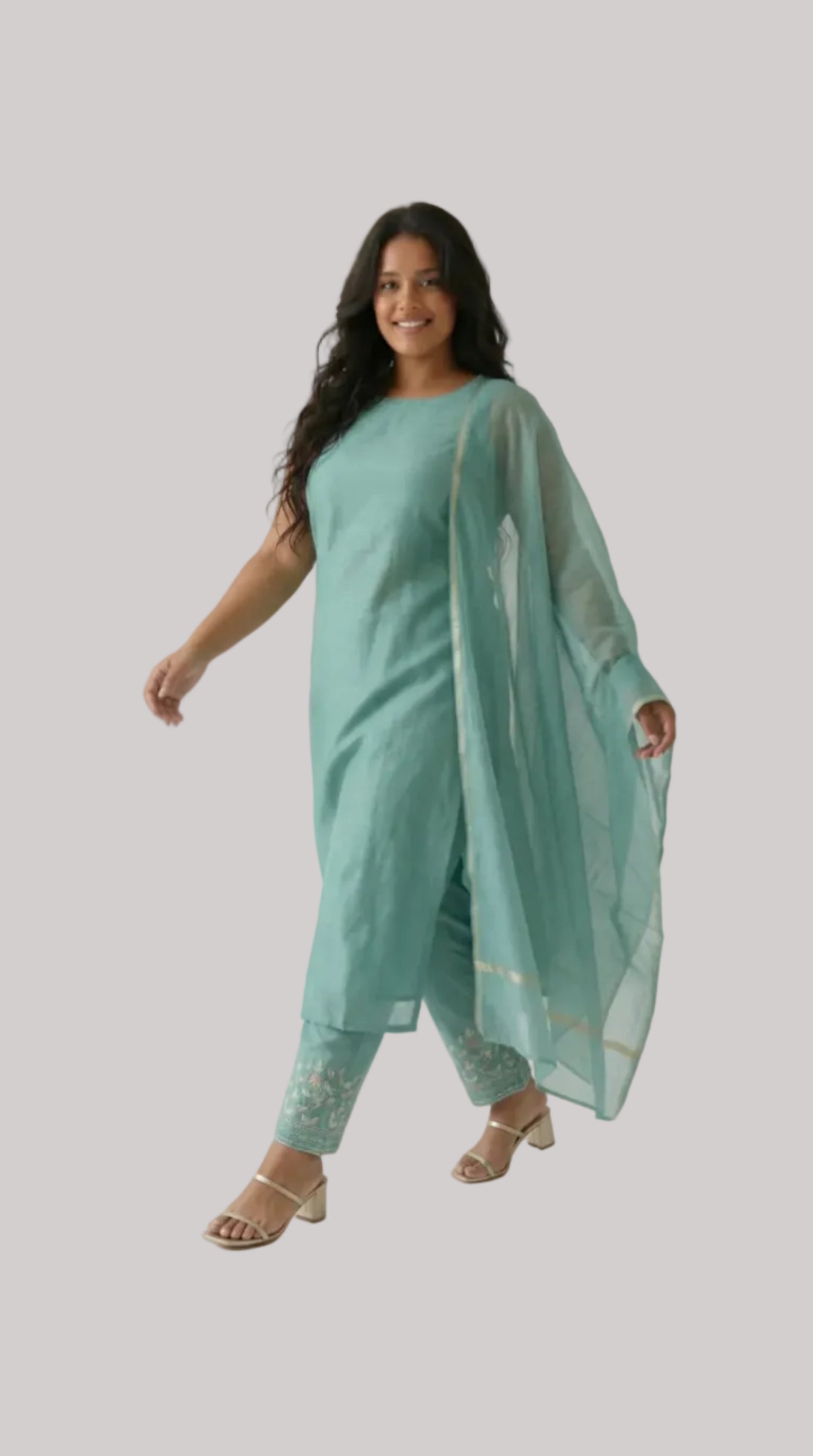 Elegant Teal Silk Suit Set with Subtle Zari Accents