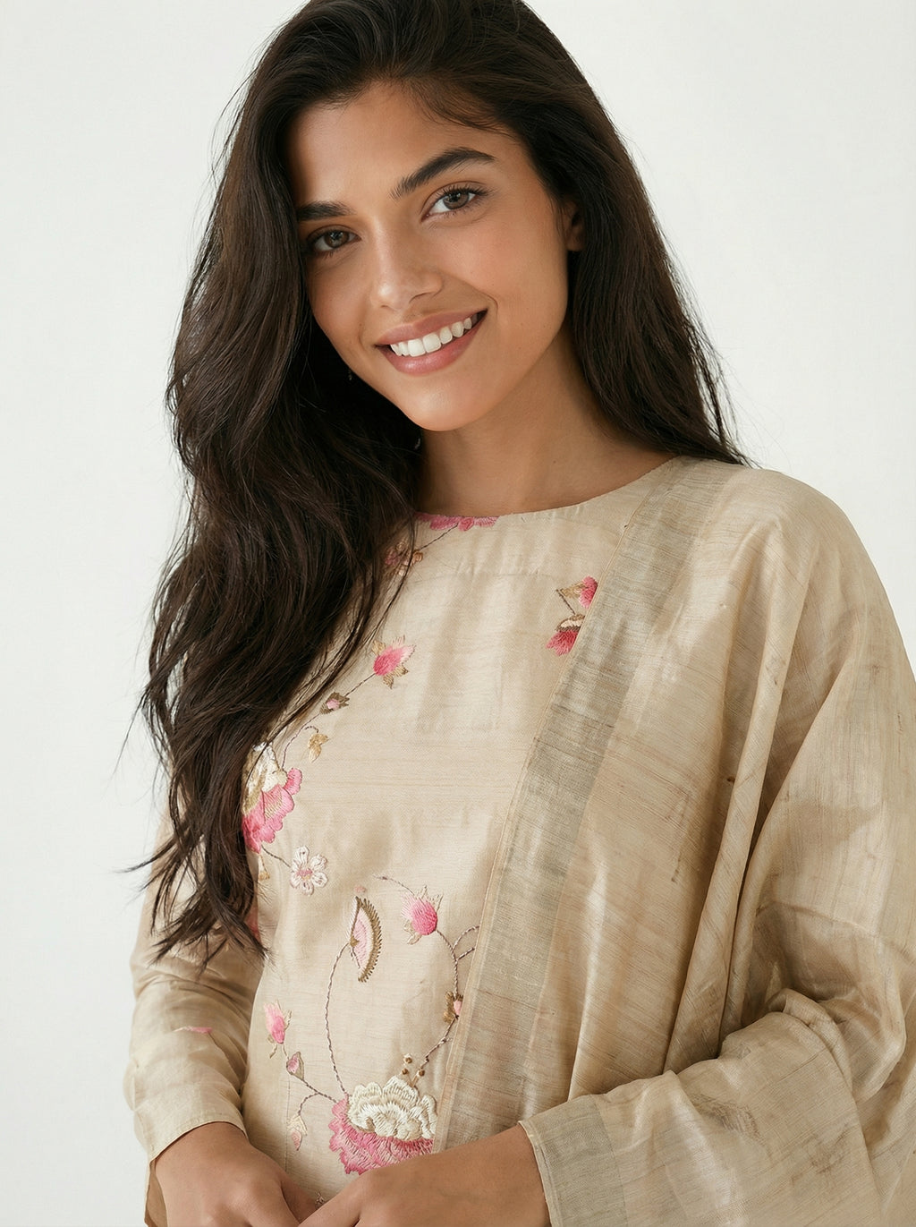 Beige linen Silk Suit Set