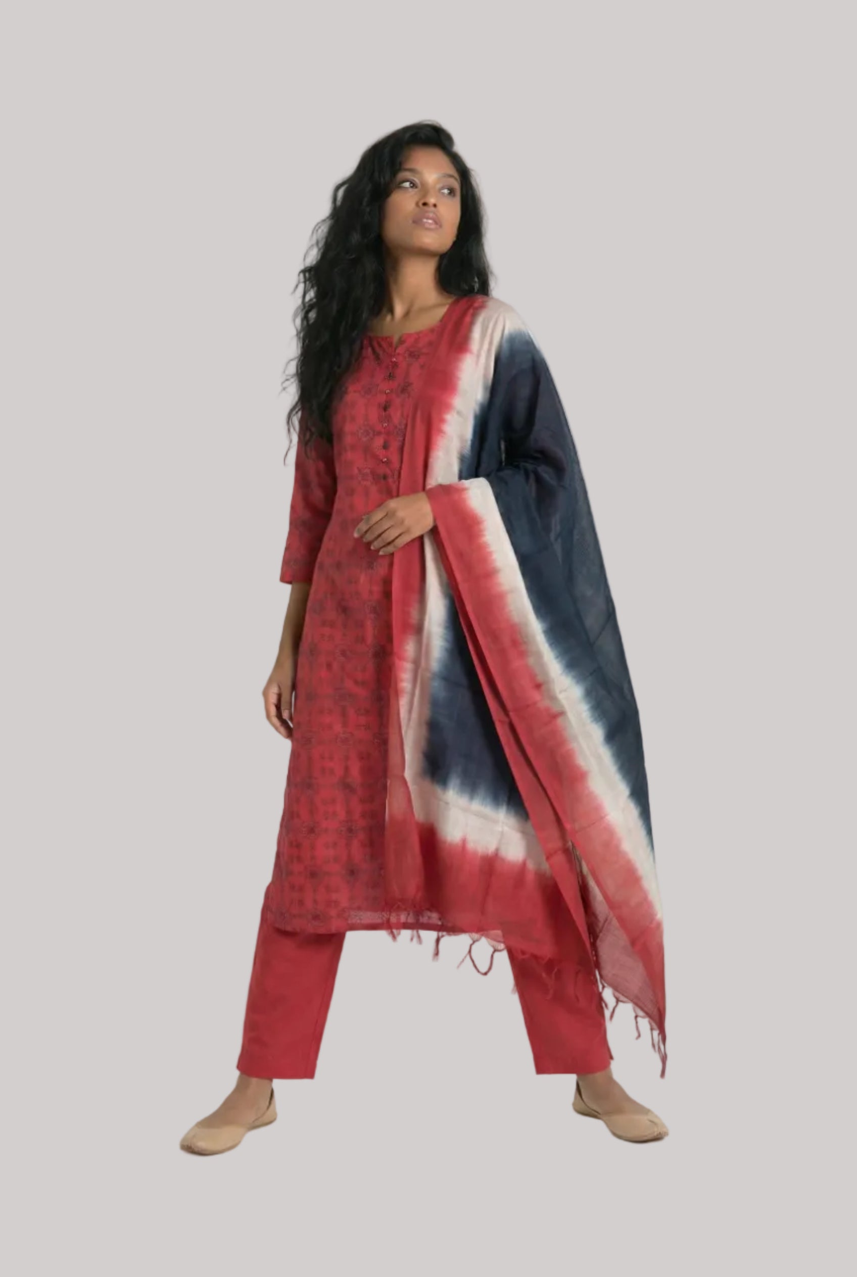 Contemporary Pink Silk Suit Set with Ombre Dupatta