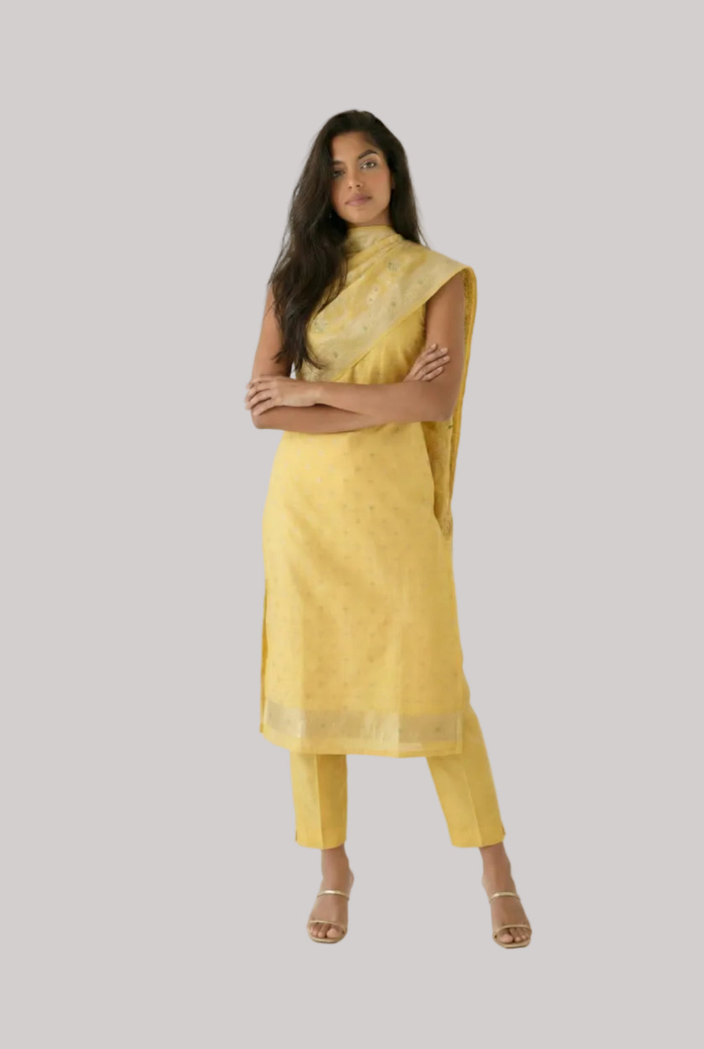 Sunshine Yellow Banarasi geargette Suit Set with Dupatta