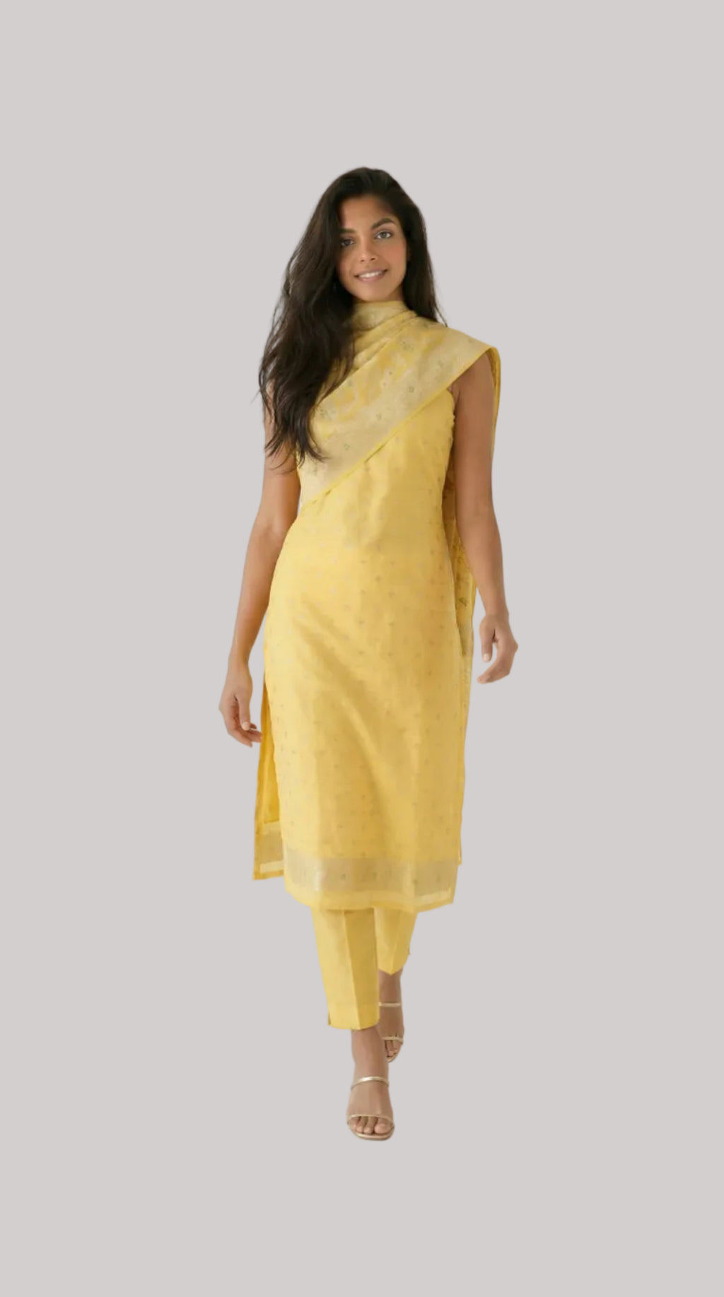 Sunshine Yellow Banarasi geargette Suit Set with Dupatta